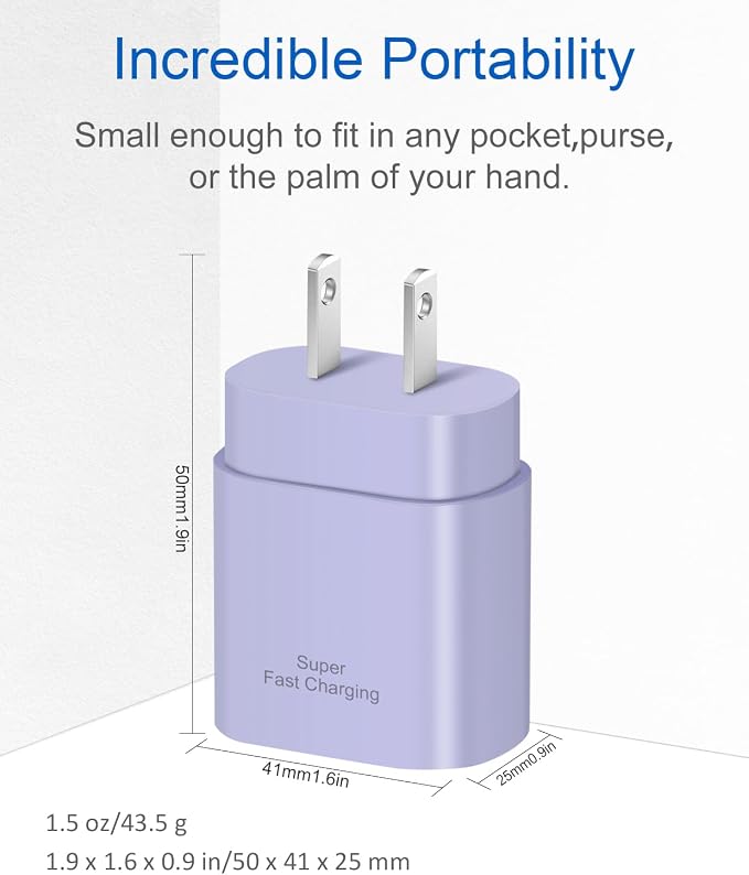 Type C Charger Fast Charging for iPhone 17 16 15,10FT USB C Samsung Chargers Block 25W Super Fast Chargers for Samsung Galaxy S25/S24 S23/iPhone Air/17/17 Pro Max/iPhone 16/16 Pro Max/15 Pro(Purple)