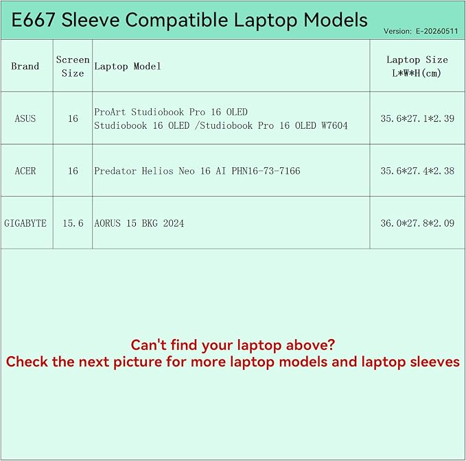 Smatree Elite Laptop Sleeve for 16 inch ASUS ProArt Studiobook 16 OLED/Studiobook Pro 16 OLED W7604, Acer Predator Helios Neo 16 AI PHN16-73, GIGABYTE AORUS, Protective Laptop Case with Pocket(E667)