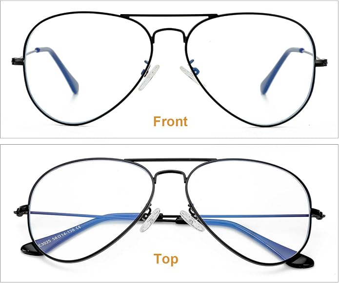 Gleyemor Blue Light Aviator Glasses for Women Men, Metal Frame Anti Blue Light Lens Computer Glasses