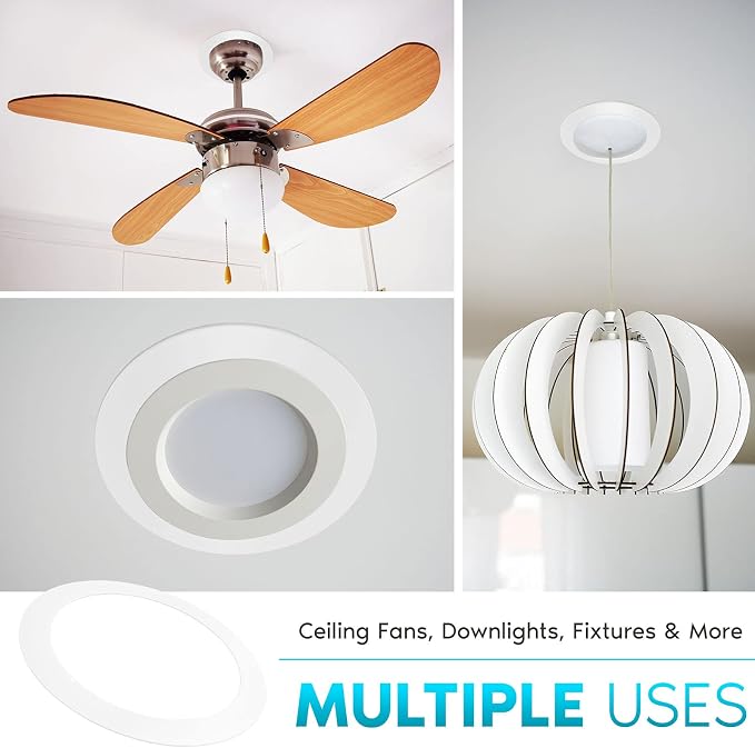 Luxrite 4 Pack White Goof Trim Ring for 5/6 Inch Recessed Lights and Ceiling Light Fixtures, Outer Diameter 8 Inches, Inner Diameter 6.14 Inches, Metal Construction, Cover Damaged or Messy Ceilings