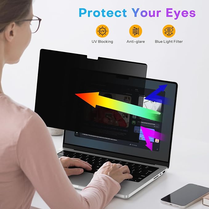 OMOTON Magnetic Privacy Screen for MacBook Pro 14 Inch (2021-2025, M1-M5, Pro, Max), Anti-Spy Filter, Matte Anti Glare Blue Light Protector, Easy Install & Remove
