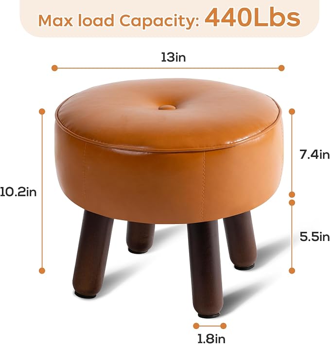 oakvivo Small Foot Stool Ottoman, Round Pouf Foot Rest, Footstool Ottomans with Rubber Legs Under Desk, Faux Leather Footrest for Couch, Living Room, Bedroom, Hallway, Office, 13''L x 13''W x 10.2''H