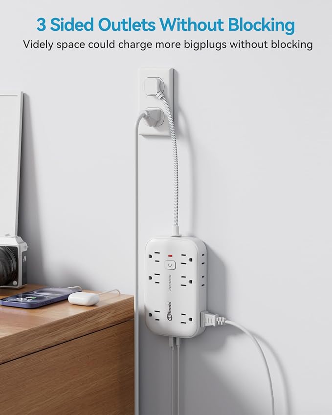 Flat Outlet Extender with 12 Inch Cord, Surge Protector Flat Plug Extension Outlet Splitter Adapter, 12 AC 6 USB(3 USB C) with Electrical 3 Way Multi Wall Plug Extender for Travel Dorm Room Essentials