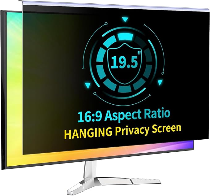 19.5 Inch Computer Privacy Screen for 16:9 Computer Monitor, Anti-Blue Light Monitor Privacy Screen Filter, Anti-UV Computer Shield