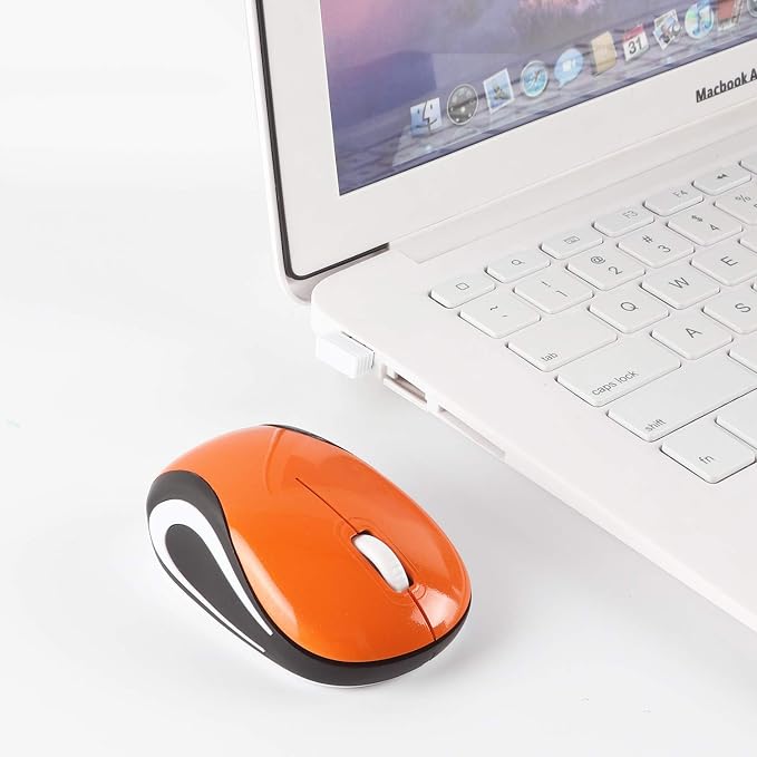 elec Space Mini Small Wireless Mouse for Travel Optical Portable Mini Cordless Mice with USB Receiver for PC Laptop Computer (Orange)