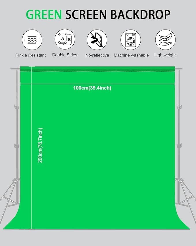 Green Screen Background for Photography, PULUZ Green Screen Sheet 3.3ft×6.6ft Background Kit Cloth Fabric Curtain with 4 Clamps Backdrop for Video Recording, Photoshoot and YouTube