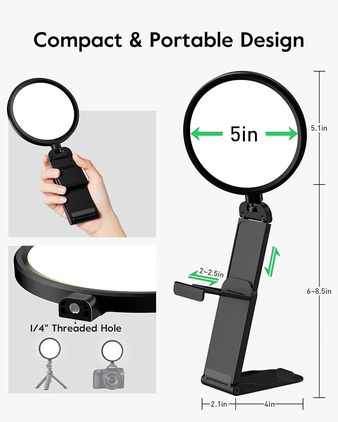 2 Pack Zoom Lighting for Computer, 5“ Small Lighting for Video Call/Conference/Streaming, 50 Modes CRI>97.8, 3000K-6500K, Ring Light with Stand for Laptop/Monitor/Webcam