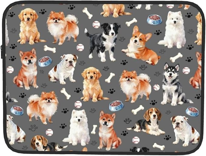 Cute Puppy Dog Laptop Sleeve Case for Men Women Waterproof Oxford Cloth Laptop Sleeve Bag Suitable for Most Ipads and Laptops Notebook Computer Pocket Tablet Traveling Carrying Simple Case 17 inch