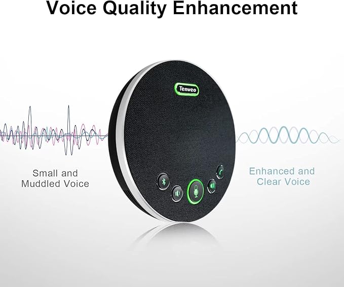 Tenveo Conference Speaker Microphone, Bluetooth/Dongle/USB Connectivity, 4 AI Noise Mics and 360° Sound Pickup,Compatible with Zoom, Teams, OBS, Supports 10-12 People for 8 Hours of Talk Time