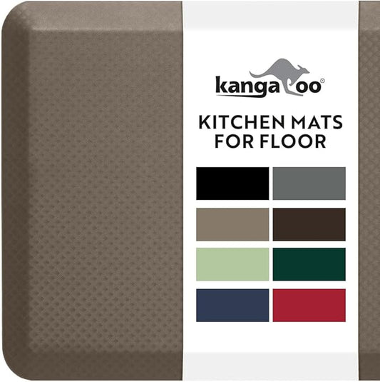 KANGAROO Anti Fatigue Mats for Kitchen Floor, 48x20, Reduce Foot, Knee, Back Pressure, 3/4 Inch Thick Cushioned Ergonomic Mat, Waterproof Comfort Rug for Under Sinks, Standing Desk, Stores, Cappuccino