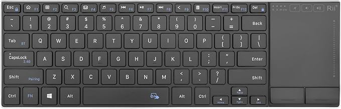 Rii 2.4G Wireless Keyboard,Bluetooth Keyboard(BT 5.1+2.4G),Aluminium Alloy Portable with Touchpad for Computer,PC,Tablet,iPad,Android TV Box,Smart TV,Windows,Mac (Black)