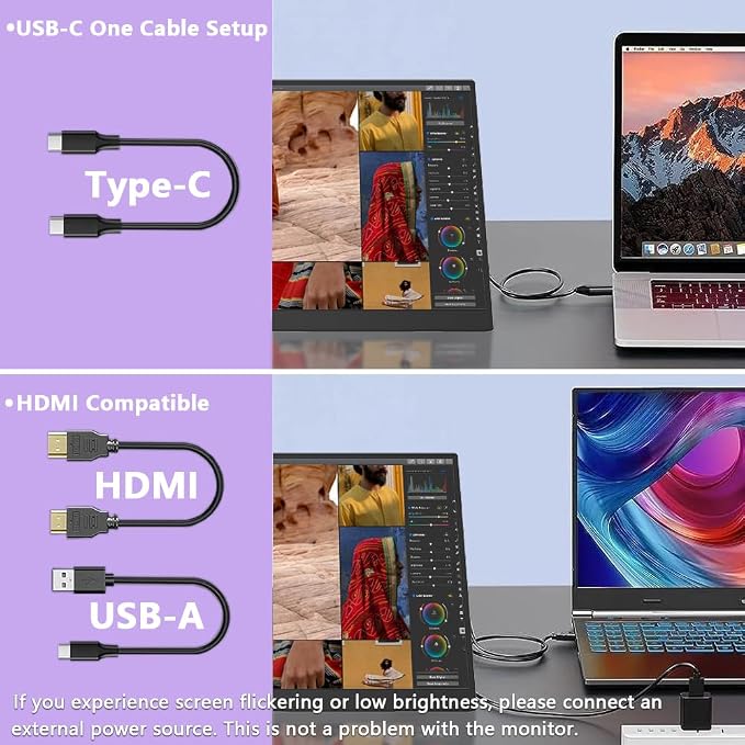 16" Portable Monitor 1200P 16:10 IPS Laptop Screen Extender, USB-C HDMI External Second Monitor with HDR, Built-in Stand & Speakers,VESA Compatible Portable Monitor for Laptop PC Mac Phone Xbox PS5