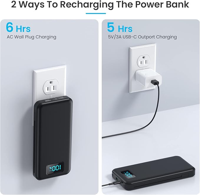 Portable Charger with Built-in AC Plug and Cables,13800mAh USB C Fast Charging Power Bank,Travel Essentials Portable Phone Charger Battery Pack for iPhone 17/16/15/14/13,Galaxy,Android-Graphite Black