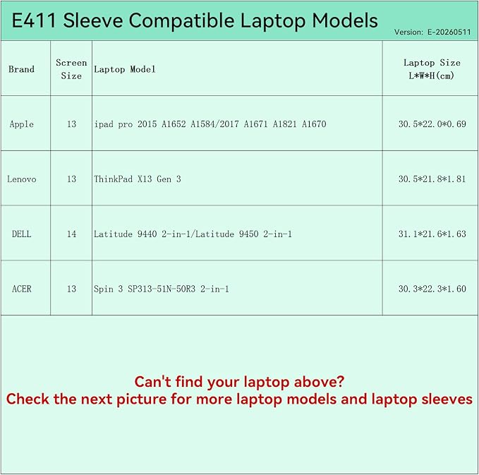 Smatree Elite Laptop Sleeve for 13 inch Apple iPad Pro 2025/2017 A1821, Lenovo ThinkPad X13 Gen 3, DELL Latitude 9450/9440 2-in-1, ACER Spin 3 SP313 2-in-1, Protective Laptop Case with Pocket(E411)