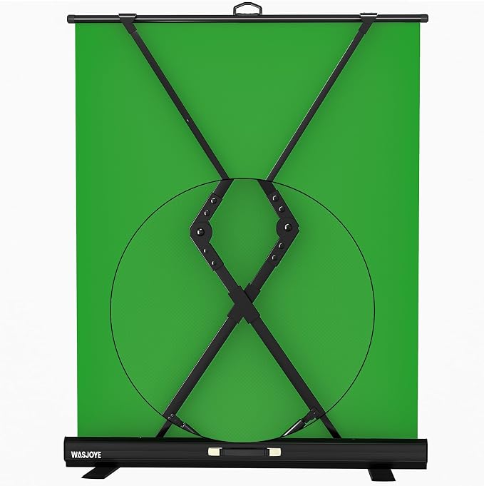 WASJOYE Green Screen Background with Stand, 62.2 x 79 in Portable Collapsible Chroma Key Backdrop, Auto-Locking Wrinkle-Resistant Photography Background for Video, Live Game, Photography Studio