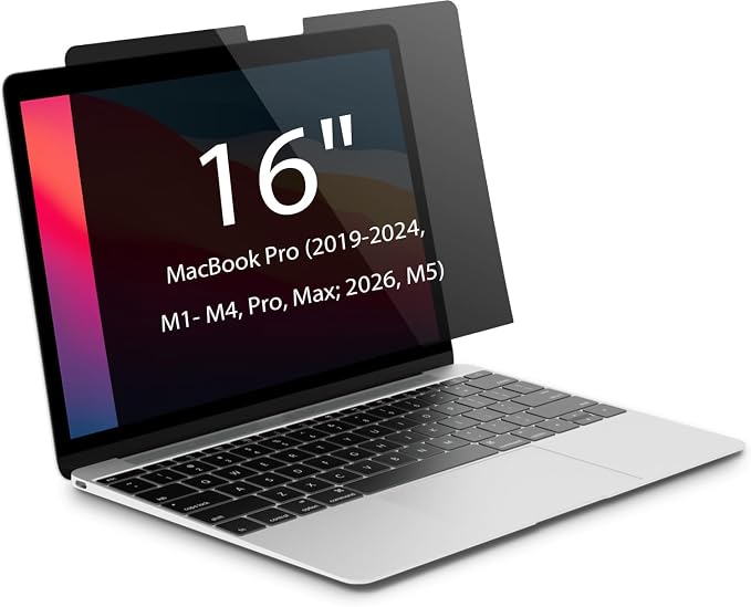 Magnetic Privacy Screen for MacBook Pro 16 inch ( 2026, M5, 2019-2024, M1, M2, M3, M4, Pro, Max), Model A2141, A2485, A2780, A2991, A3186, A3403, Removable Screen Protector, Blue Light Blocking, Anti Glare Protector and Privacy Filter Shield