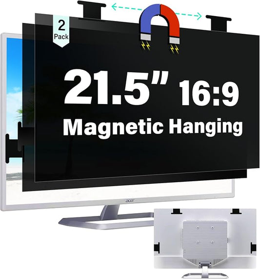 [2 Pack] Magnetic Hanging 21.5 Inch Computer Privacy Screen for 16:9 Aspect Ratio Widescreen Monitor, Eye Protection Anti Glare Blue Light Computer Monitor Privacy Filter, Removable 21.5 in Protector Film
