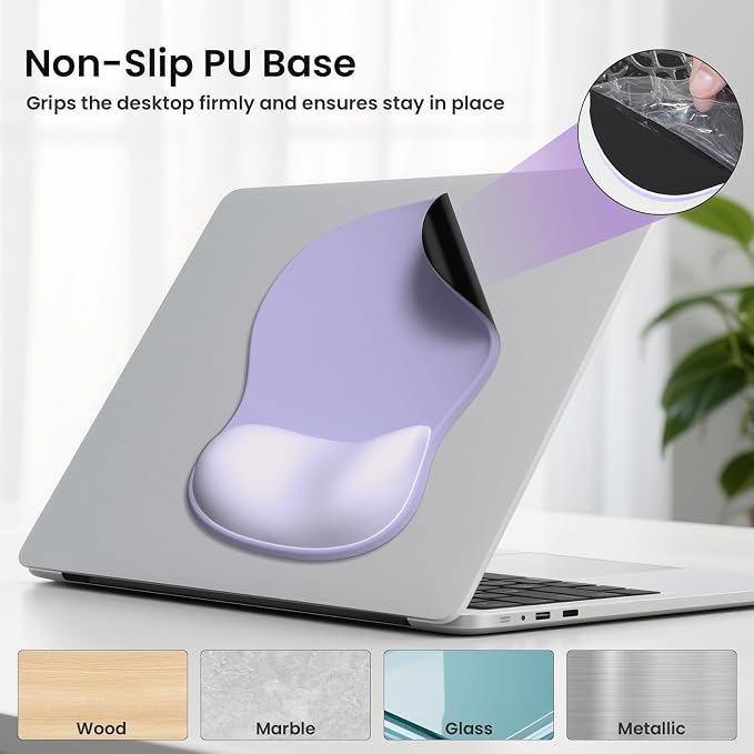 AKIT Ergonomic Mouse Pad and Keyboard Wrist Rest, 3-in-1 Memory Foam Wrist Rest for Computer Keyboard, Non-Slip Base, Pain Relief, Gel Mousepad Set for Gaming, Home and Office, Purple