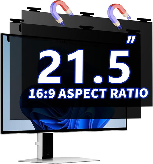 [2 Pack 21.5 Inch Magnetic Hanging Computer Privacy Screen for 16:9 Widescreen Monitor, Eye Protection Anti Glare Blue Light Filter, Removable Reusable 21.5in Anti Spy Security Protector Film