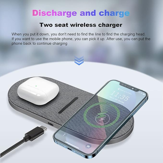 Dual 20W Wireless Charger for Multiple Devices, 40W Fast Wireless Charging Pad/Mat for Apple iPhone, AirPods, for Samsung Galaxy, Google Pixel