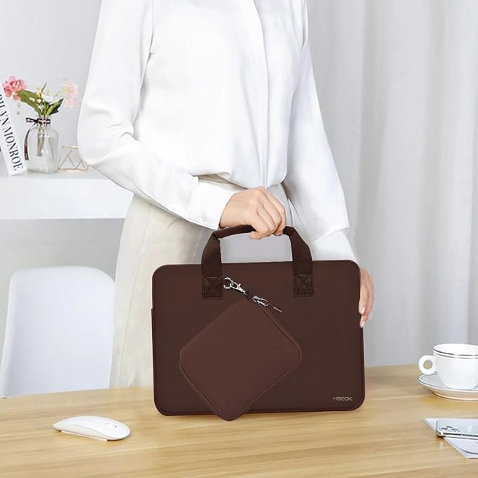 Hseok Laptop Sleeve 14 inch Case with Small Case, Compatible with MacBook Neo 14, MacBook Pro 14 M5/M4/M3/M2/M1, XPS 14 and Most 14 inch Notebooks, Neoprene Computer Handbag,Coffee