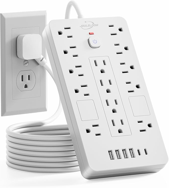 JouleLoom 2 Pack Surge Protector Power Strip-14 Outlets and 6 USB Ports, 6 Feet Flat Plug Extension Cord, 1850 Joules, White, ETL Listed for Home, Office, Dorm Room
