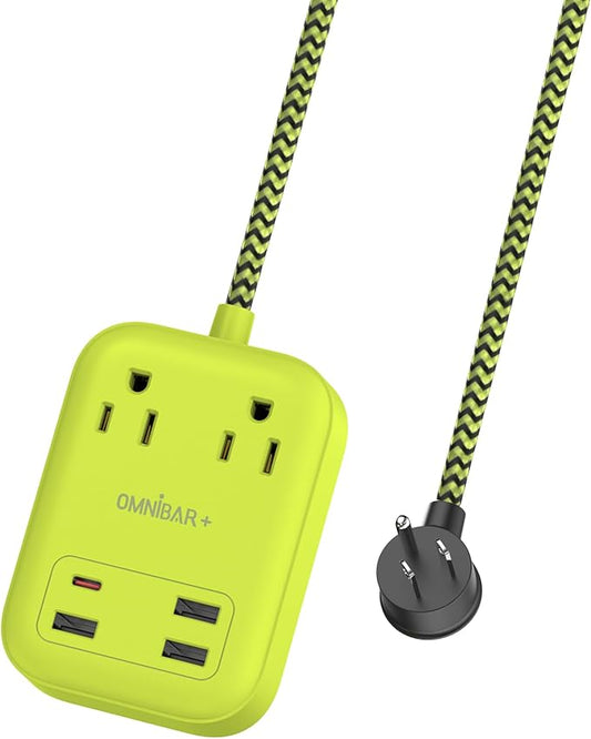 USB Surge Bar 2 Power Strip, with 2 Outlets 4 USB Ports (1 USB C), Multi Plug Outlet Extender with 6Ft Braided Extension Cord, 1700 Joules, Flat Plug Desk USB Charging Station for Home Office