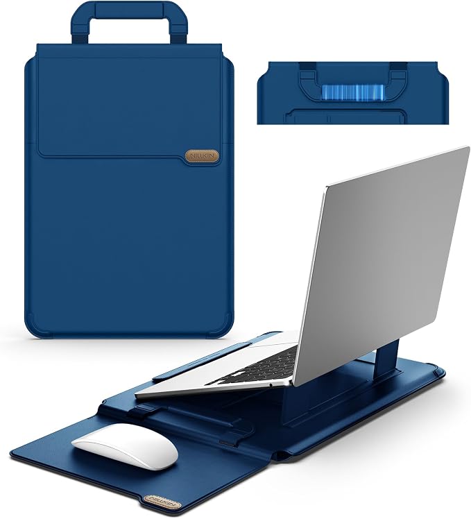 Nillkin 14 inch Laptop Sleeve with Handle (4-in-1), 2 Stand Modes, MacBook Sleeve with Adjustable Stand & Mouse Pad, Slim Laptop Case 14 inch for Samsung/Surface/HP/Chromebook/Dell 12-14'', Blue