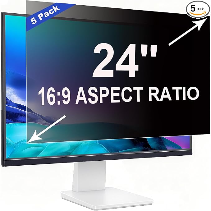 5 Pack Privacy Screen for 24 Inch 16:9 (53.1x29.9cm) Computer Monitor - Blue Light Filter & Anti-Glare, Removable Screen Privacy Shield | PC Protector Film for Office