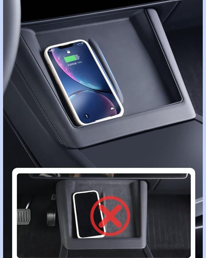 Center Console Wireless Charging Silicone Mat for Tesla Model 3 (Highland 2024-2026) & for 2025-2026 Tesla Model Y Juniper, Ultra-Thin Phone Non-Slip Pad, Tesla Interior Cover Accessories - Black