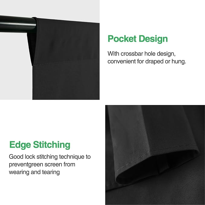 Black Backdrop Curtain 10x8ft (WxH), Black Photo Backdrop for Photography Polyester Collapsible Background Screen for Portrait, Product Video, Pet, Photoshoot, Birthday, Party