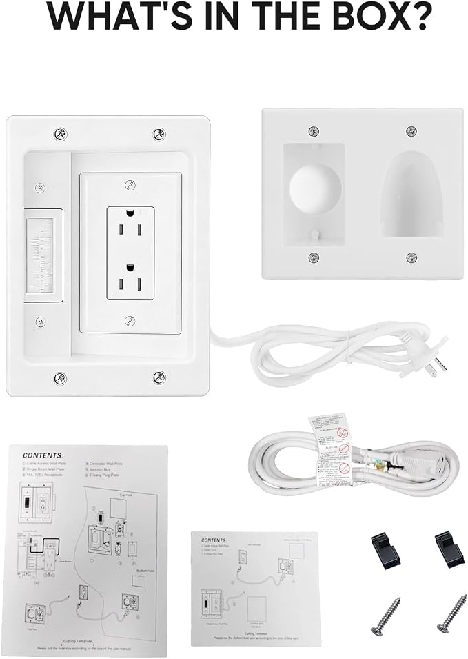 FORGING MOUNT in-Wall Cable Management Kit or Power & Low Voltage Cords, Cord Hider for Wall Mount TV with AC Outlets, Includes 6ft Extension Cord, Drywall Hole Saw Attachment,Drill Templates