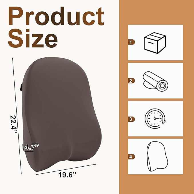 HOMBYS Extra Long Lumbar Support Pillow for Recliner Chair, 50D Molded Memory Foam Back Support Cushion with Full Back Support, Ergonomic Design & Breathable Cover (Brown)