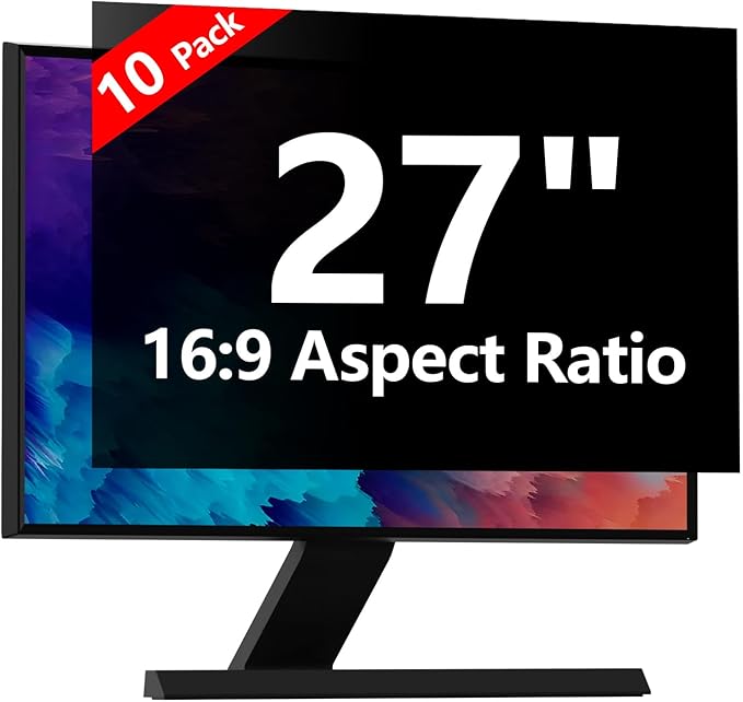 【10 Pack】 Computer Privacy Screen Protector 27 Inch with Hp Dell Asus Samsung LG and More, Removable Security Shield Filter for 16:9 Aspect Ratio Monitor Like ViewSonic Sceptre