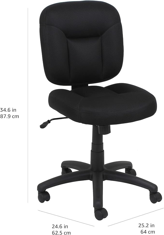 Amazon Basics Low-Back Office Desk Chair with Back Support, Adjustable Height, 360 Degree Swivel, Fabric Upholstery, Rolling, Black