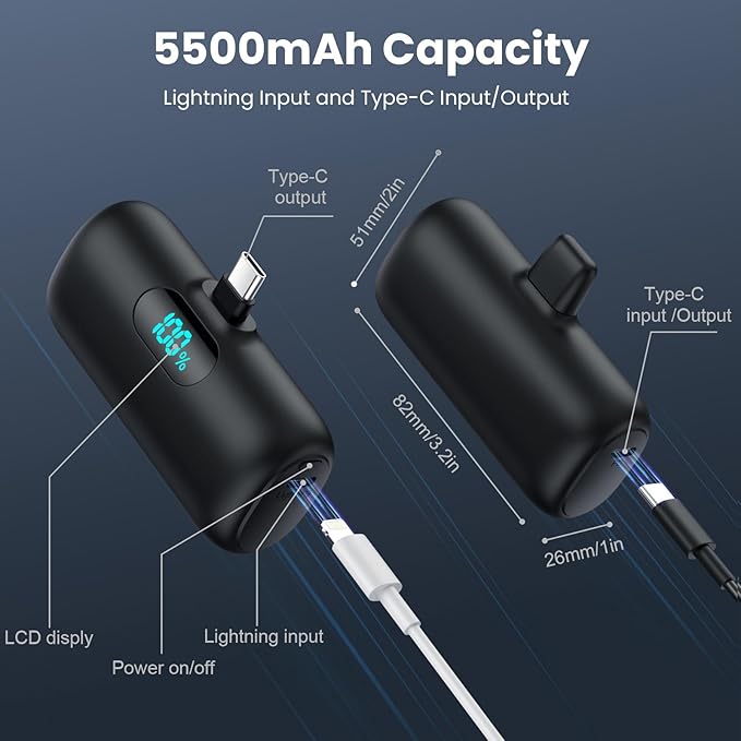[2 Pack]Portable Charger Power Bank for iPhone 17/16/15,Mini USB C Portable Power Bank 5500mAh Fast Charging Battery Pack Travel Essentials for iPhone 15/16/17 Plus/17 Pro/17 Pro Max,Samsung Android