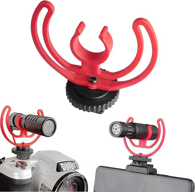 2PCS Interview Dedicated DSLR Camera Microphone Shock Mount Bracket Hot Shoe Mount Accessory Suitable for Video Blogging Live Streaming Video Conferencing Interviews
