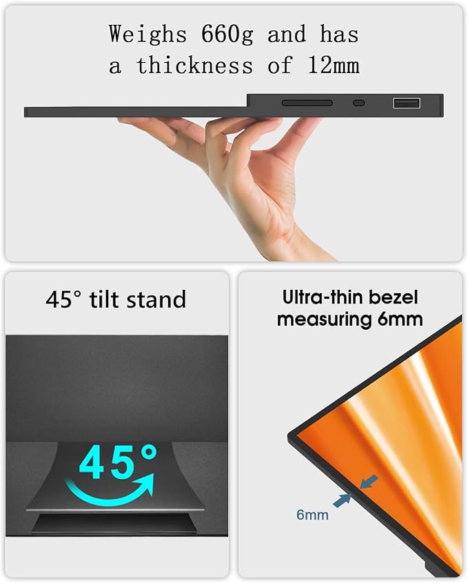 15.6" Portable Monitor Touchscreen,1080P FHD Laptop Screen Extender, 300 Nits Brightness IPS Display,Travel Monitor with Kickstand & Speaker, HDMI USB-C External Monitors for Laptop Computer Switch