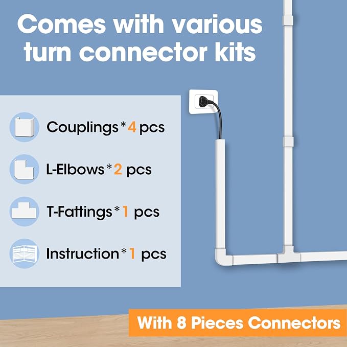 YesBes 116in Cord Hider Kit, Cord Covers for Wires on Wall, Cord Hider for Wall Mount tv, Paintable Cable Raceway, tv Cable Hider Wall kit, Wire Covers for Cords, W0.59in X H0.4in, White