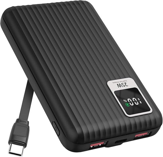 25W Super Fast Charging Portable Charger Power Bank with Built in Cable, 10000mAh Slim USB C Power Bank for Samsung Galaxy S26 Ultra/S26/S26+/S25 Ultra/S25/S24 Ultra/S24/S23 Ultra/S22 Ultra/Note 20