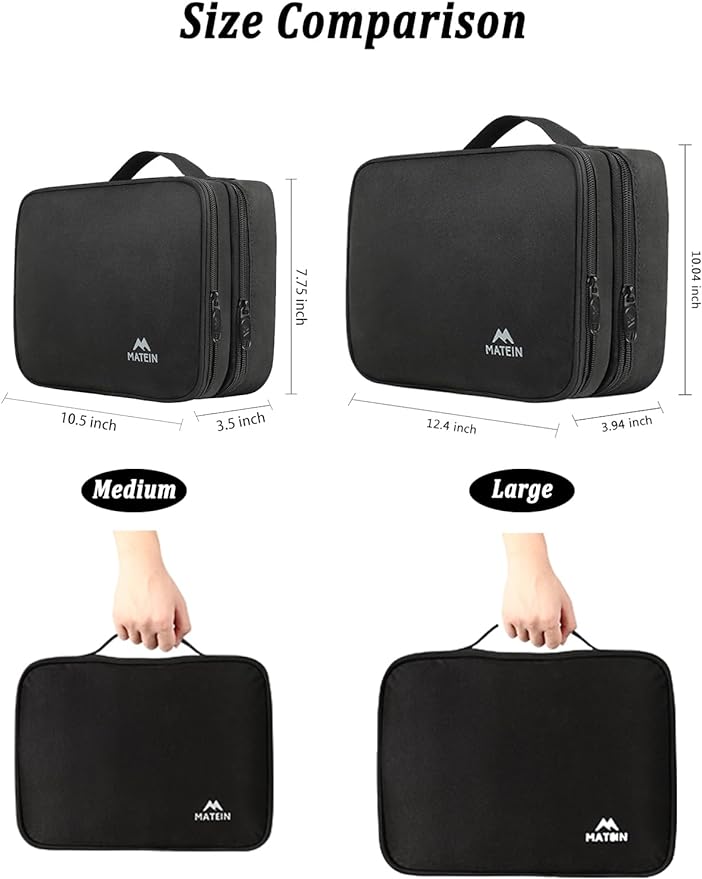 MATEIN Cable Organizer Bag, Large Travel Storage Bag Sturdy Tool Case with Handle for Phone Cord Electronics Accessories, Carrying Case for Tablet (Up to 12.9inch), Powerbank, Hard Drive, Black