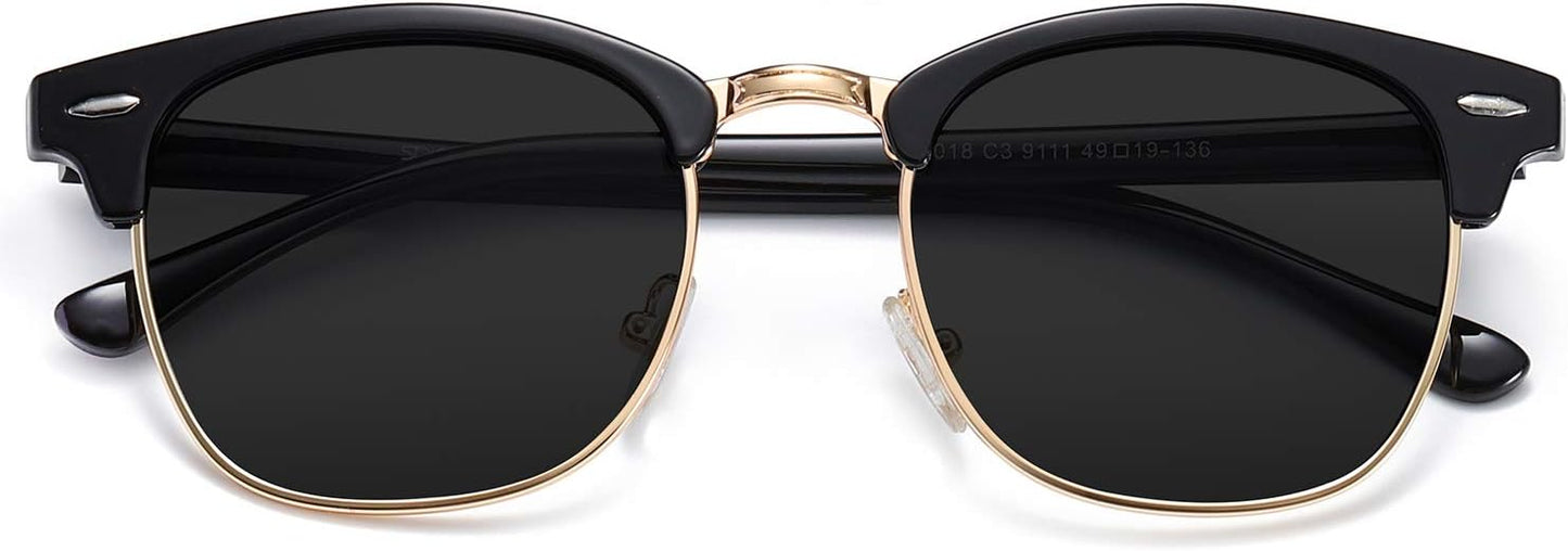 SOJOS Retro Semi Rimless Polarized Sunglasses Horn Rimmed UV400 Glasses SJ5018, Yellow Tortoise Frame/Green Lens