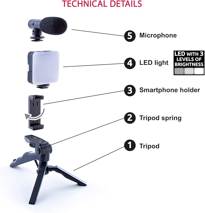 Canal Toys New Studio Creator Podcast & Vlogging Kit – Record Your own podcasts and Vlogs Like Your Favorite influencers! Fold-up Tripod, LED Light & Microphone. Ages 8+