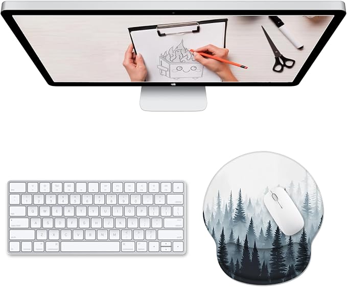 Hancynir Ergonomic Mouse Pad Wrist Support, Misty Forest Gel Mouse Pads with Wrist Rest, Computer Mousepad for Desk with Non-Slip Base, Comfortable Mouse Pad for Work Accessories Office Supplies Decor