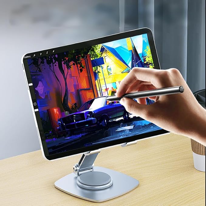 Swivel Phone Tablet Stand for Desk,[360° Rotation] Portable & Foldable Cell Phone Tablet Stand, Office Desk Accessories for iPhone 17 16 15 14 Pro Max Air, Galaxy S25-Silvery
