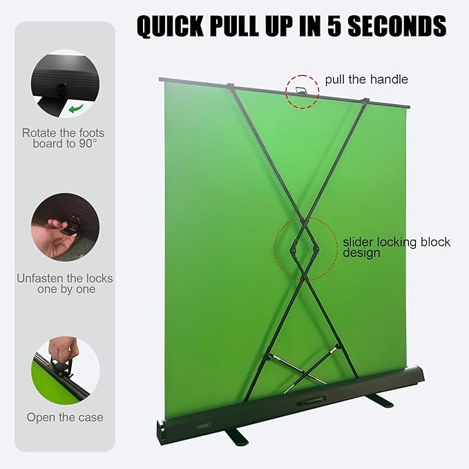 LIHONG Large Green Screen Collapsible Chroma Key Backdrop,Portable Retractable Photo Background with Stand for Video, Live Game,Streaming,Wrinkle Resistant Fabric,Pull-up&Down Style (78.7x78.7 in)