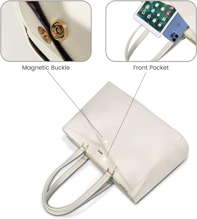 LOVEVOOK Laptop Bag for Women 15.6 Inch Tote Bags Waterproof Computer Briefcase for Teacher Business Office Work Bag,Beige