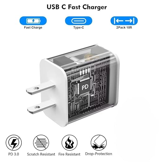 Fast Charger iPhone [Apple MFi Certified],iPhone Charger 2 Pack USB C Rapid Charger iPhone Block with 2Pcs 10FT Apple USB C to Lightning Cable for iPhone 14 Pro/13Pro Max/12/11Pro/Mini/XR/8/iPad