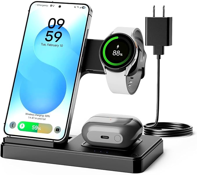 3-in-1 Foldable Wireless Charger for Samsung: 15W Qi Charging Station for Samsung S26/S25/S24/S23/S22/S21, Note 20/10, Z Fold 6/5, Galaxy Buds 4/3/2 Pro and Galaxy Watch-Android Charging Stand