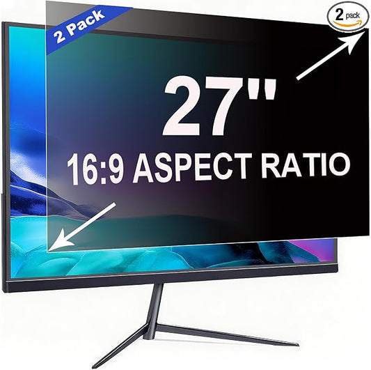 2 Pack Privacy Screen for 27 Inch 16:9 (59.7x33.6cm) Computer Monitor - Blue Light Filter & Anti-Glare, Removable Screen Privacy Shield | PC Protector Film for Flat and Curved Screens